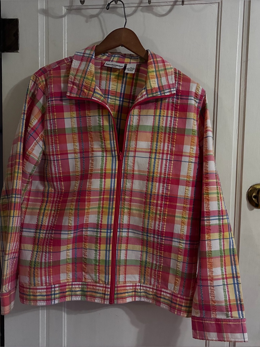 breckenridge Pink Multicolor Plaid Button-Front Jacket
